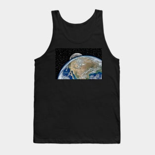 Planet Earth and Moon against dark starry sky Tank Top